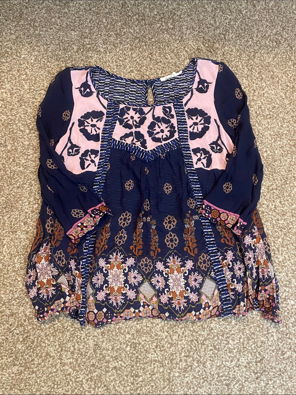 Anthropologie Floreat Floral Boho 3/4 Sleeve Blouse